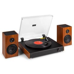 VINTAGE RECORD PLAYER WITH WIRELESS BT SPEAKERS WOOD