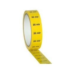 MARKEER TAPE GEEL 25MM X 33M MET OPDRUK 20M