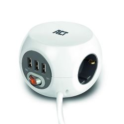 VIERKANTE STEKKERDOOS (PDU) MET 3 SOCKETS TYPE F, 3 USB-A POORTEN, 3M