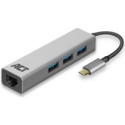 USB-C HUB EN ETHERNET ADAPTER MET USB-A