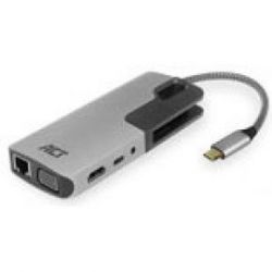 USB-C NAAR HDMI OF VGA FEMALE MULTIPORT ADAPTER, ETHERNET, 3X USB-A, CARDREADER, AUDIO, PD PASS THROUGH
