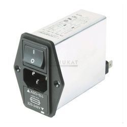 NETFILTER RFI IEC 6A 230V SCHAKELAAR EN ZEKERING FASTON 6.3MM + AARDE