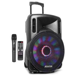 PORTABLE SOUND SYSTEM MET ACCU 15'' 800W BT,  USB, MICRO-SD/MMC MP3-SPELER, DRAADLOZE MICROFOON