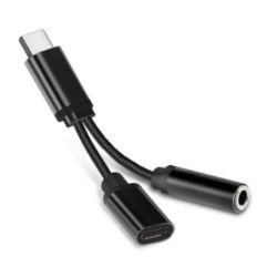 3.5MM JACK STEREO FEMALE - USB-C 0,15M WIT LADEN + AUDIO(WERKT ALLEEN MET TELEFOONS ZONDER AUDIO AANSLUITING)