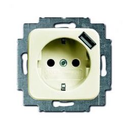 STOPCONTACT ENKEL INBOUW RA + USB CREME ZONDER AFDEKRAAM