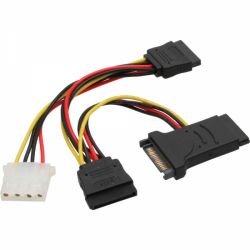 VERLOOP VOEDING SATA MALE/FEMALE - 2 X SATA MALE + 5,25'' FEMALE 0,15M