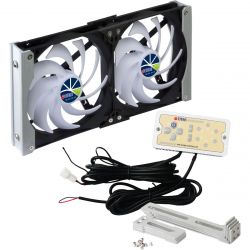 DUBBELE VENTILATOR 12V 140X25MM MET TIMER EN REGELAAR