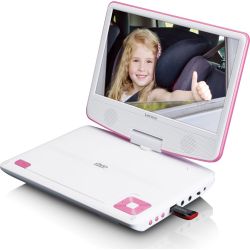 DRAAGBARE 9'' DVD-SPELER MET USB-KOPTELEFOON EN MONTAGEBEUGEL ROZE / WIT