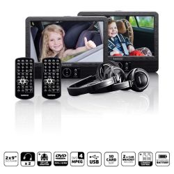 2X 9'' DRAAGBARE DVD-SPELER MET USB SD INGEBOUWDE BATTERIJ HOOFDTELEFOON EN BEUGEL ZWART