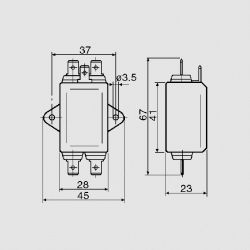 NETFILTER 230V 1,5A  MET 6,3MM FASTON AANSLUITING