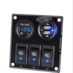 DUBBELE USB FAST CHARGE INBOUW OPLADER MET VOLTMETER + 3X SCHAKELAARS