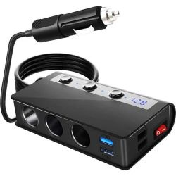 AUTO SIGARETTENAANSTEKER SPLITTER MET 4 X USB EN VOLTMETER180W