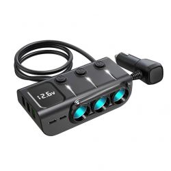 AUTO SIGARETTENAANSTEKER SPLITTER MET 5 X USB EN VOLTMETER