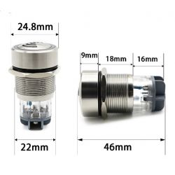 PIEZO ZOEMER 22MM + LED 12VDC ROOD METAAL IP67