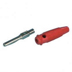 BANAANSTEKKER 4MM MALE ROOD MET DWARSGAT EN SCHROEFAANSLUITING 60VDC 16A