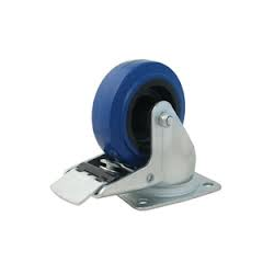 ZWENKWIEL RUBBER BLAUW 100MM MET REM 200KG MAX