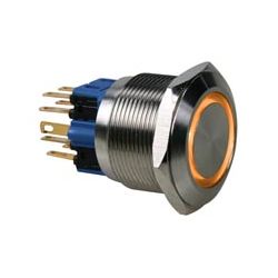 MOMENT 1X NO+1X NC 230VAC/5A MET ORANJE VERLICHTE RING LED 12V RVS BORING 25MM