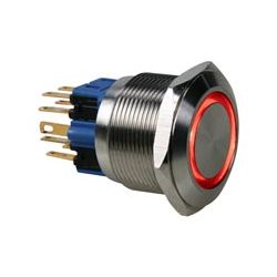 MOMENT 1X NO+1X NC 230VAC/5A MET ROOD VERLICHTE RING LED 12VRVS BORING 25MM