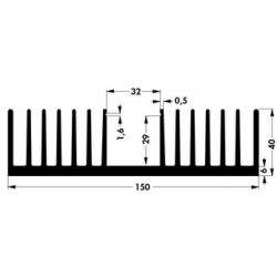 KOELPROFIEL 150X1000X40MM - ZWART
