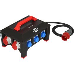 POWERSPLIT CEE 32A IN/UIT 1X CEE 32A + 2X CEE 16A + 6X 230VIP44 5X6.0MM2 AARDLEKSCHAKELAAR