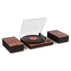 PLATENSPELER MET SPEAKERS WOOD