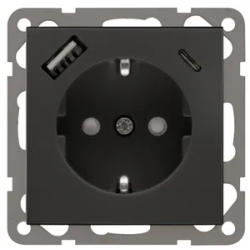 STOPCONTACT ENKEL INBOUW RA ZWART 2 X USB ZONDER AFDEKRAAM