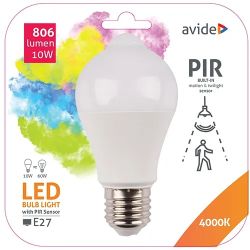 LEDLAMP A60 230V 4000K 10W 806LM E27 MET PIR SENSOR