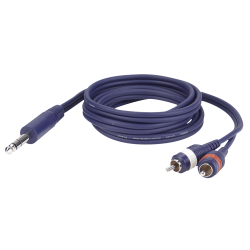 1 X 6.3MM JACK MALE STEREO-2 X TULP MALE 6M