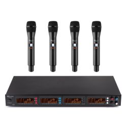 4X 50-KANAALS UHF DRAADLOZE MICROFOONSET MET 4X HANDHELD