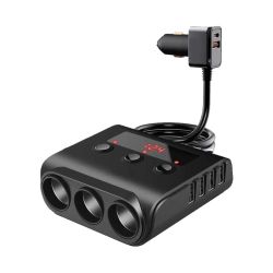 AUTO SIGARETTENAANSTEKER SPLITTER MET 4 X USB EN VOLTMETER