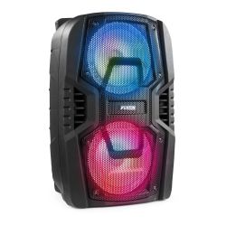 PORTABLE SOUND SYSTEM MET ACCU 2X8'' 500W BT, USB, MICRO-SDMMC MP3-SPELER, DRAADLOZE MICROFOON