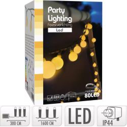 FEESTVERLICHTING 16M MET 80 WARM WITTE LED LAMPEN IP44 230V