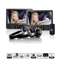 9 INCH DVD DUBBEL SCHERM MET BEUGELS EN HOOFDTELEFOON ZWART