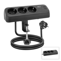 STEKKERBLOK MET 3 STOPCONTACTEN EN 2XUSB-A 12W EN 1 X USB-C30W MET TAFELKLEM